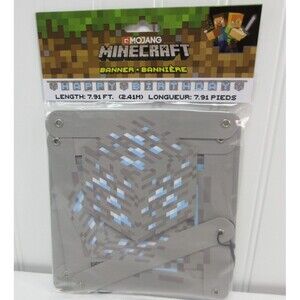 Minecraft Happy Birthday Banner Party Decoration Kids Birthday Gray Blue 7.91 ft